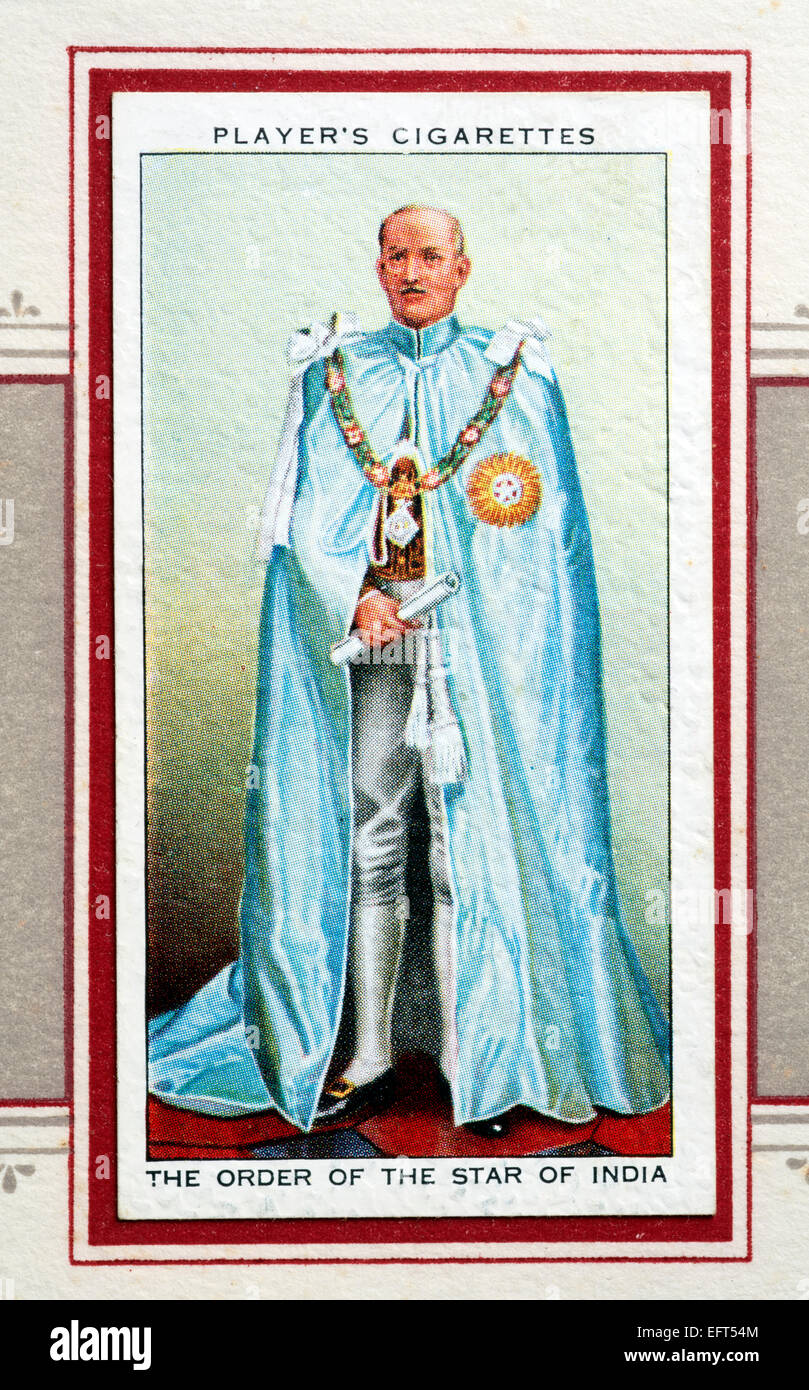 Player`s cigarette card - The Order of the Star of India. Stock Photo